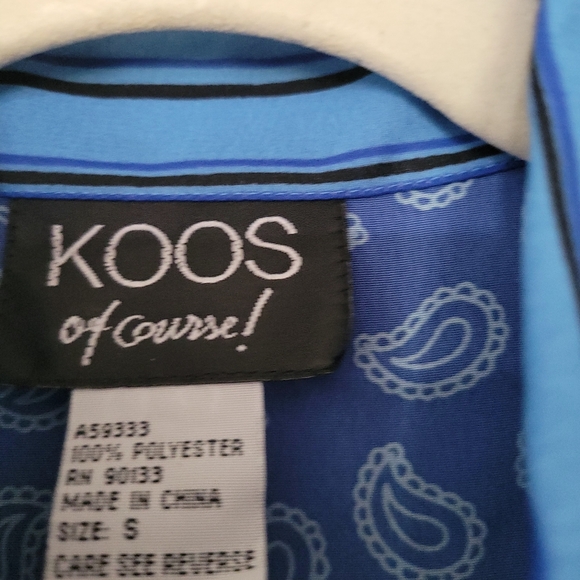 Koos of Course SMALL Shirt Turquoise Blue Batik Print Long Sleeve Polyester - Picture 2 of 3